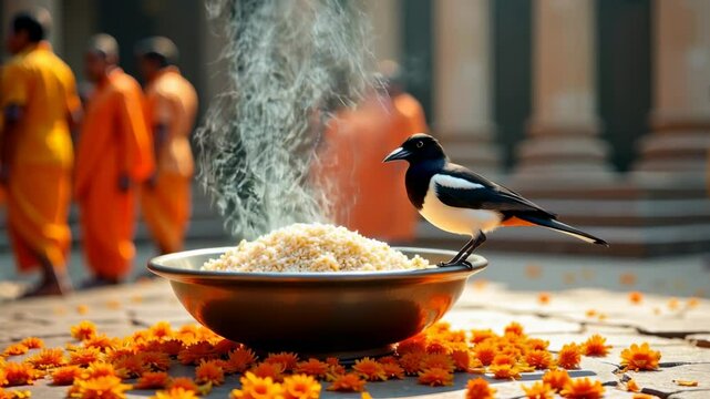 Cinematic Depiction of Ancestral Offering and Acceptance During Pitru Paksha