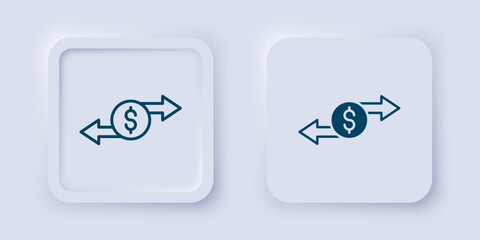 Filled and outline Money exchange icon isolated on grey background. Cash transfer symbol. Banking currency sign. Square button. Vector