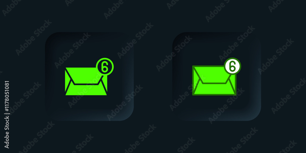 Poster green mail and e-mail icon isolated on black background. envelope symbol e-mail. email message sign.