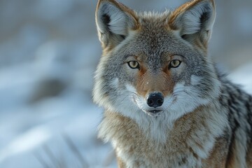Fototapeta premium A close-up shot of a wolf's face in a snowy environment, ideal for winter-themed projects or wildlife photography
