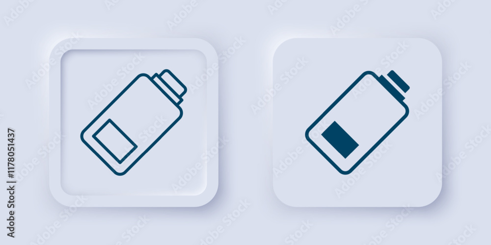 Poster filled and outline battery charge level indicator icon isolated on grey background. square button. v