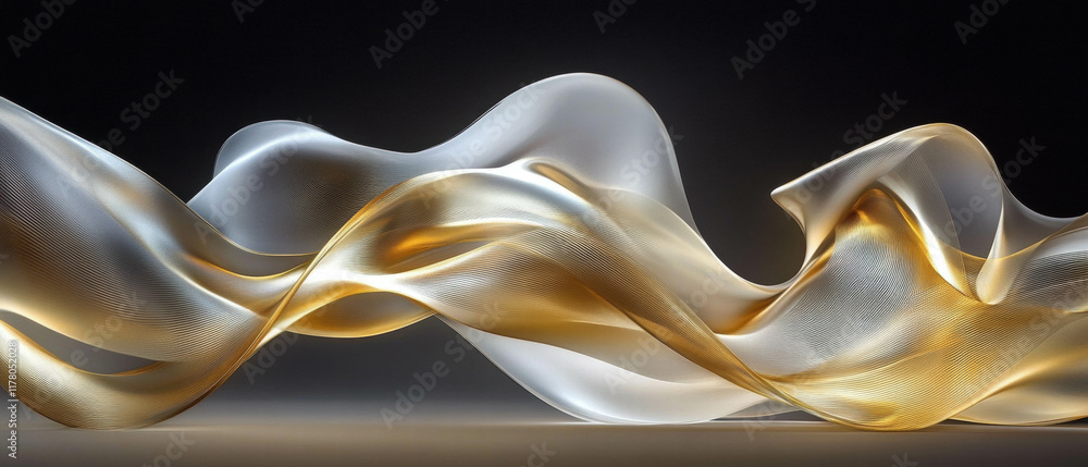 Poster fluid shapes intertwine in warm hues, showcasing dynamic movement and elegant design elements