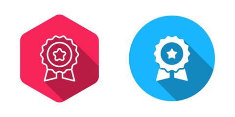 Filled and outline Medal with star icon isolated with long shadow background. Winner symbol. Vector