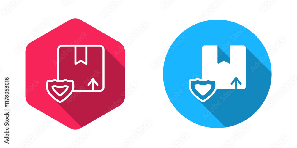Poster filled and outline delivery security with shield icon isolated with long shadow background. delivery