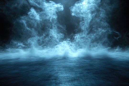 A dark room filled with thick smoke