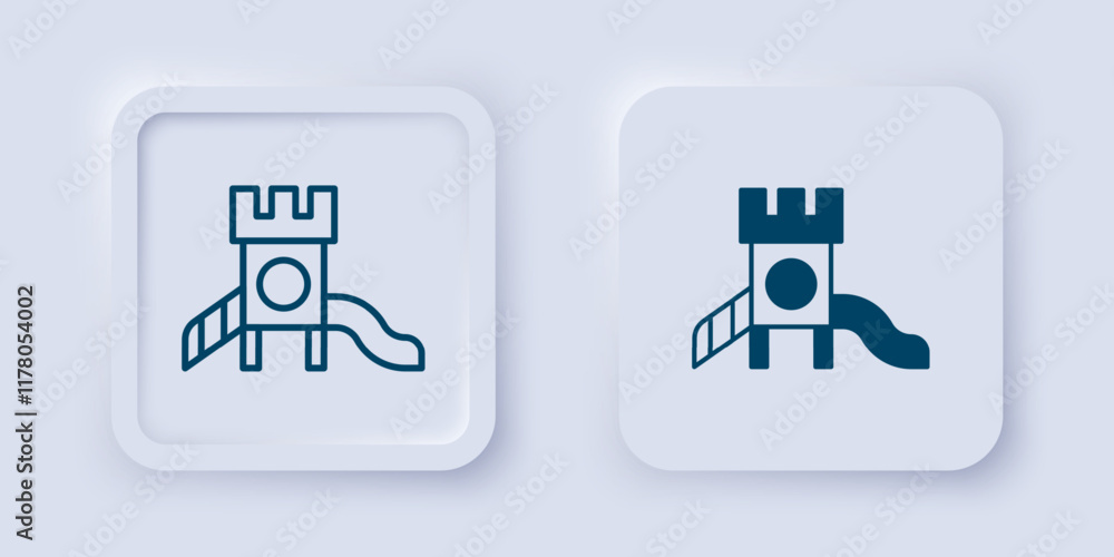 Poster filled and outline slide playground icon isolated on grey background. childrens slide. square button