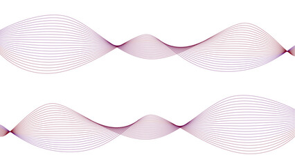 Vector curvy abstract line art wavy flowing dynamic tropical purple white background in concept music or sound, wave, wind, information flow