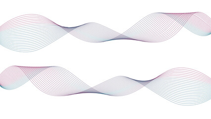 Vector curvy abstract line art wavy flowing dynamic tropical blue white background in concept music or sound, wave, wind, information flow