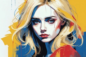 Abstract dramatic portrait painting of a sad, loneliness, depression woman face, emotion and mental health theme concept texture design illustration.
