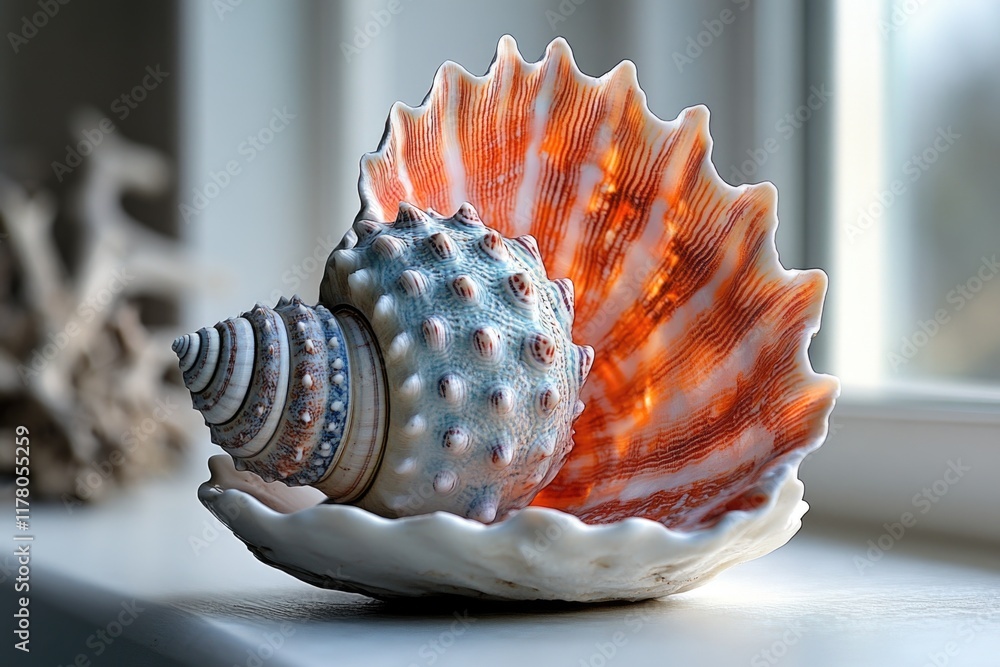 Aufkleber a close-up view of a shell sitting on a window sill