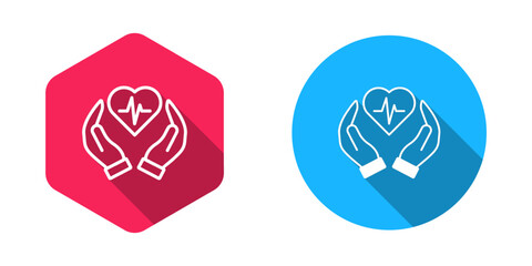 Filled and outline Life insurance icon isolated with long shadow background. Security, safety, protection, protect concept. Vector