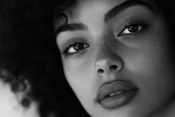 psychological black and white close-up portrait of young woman