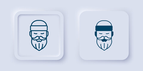 Filled and outline Bearded lumberjack man icon isolated on grey background. Square button. Vector