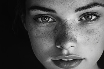 Fototapeta premium psychological black and white close-up portrait of young woman