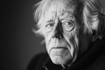 psychological black and white close-up portrait of old man