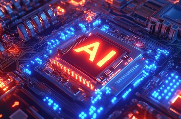 Obraz premium Futuristic Cyber Technology Innovation with AI, Data Mining, and Deep Learning. Cutting-Edge Computer Technologies Concept.