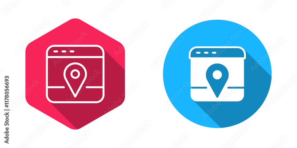 Poster filled and outline infographic of city map navigation icon isolated with long shadow background. mob
