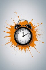 Alarm clock with a vibrant orange splash background