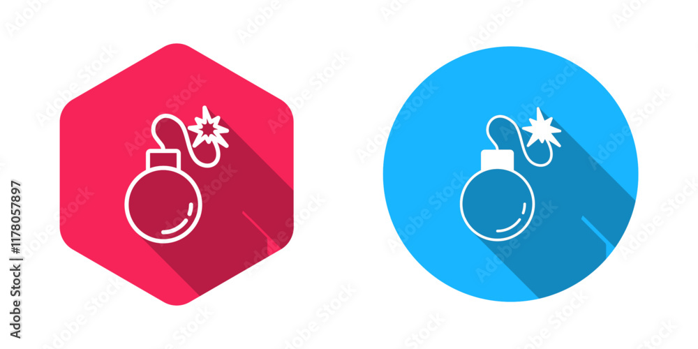 Poster filled and outline bomb ready to explode icon isolated with long shadow background. vector
