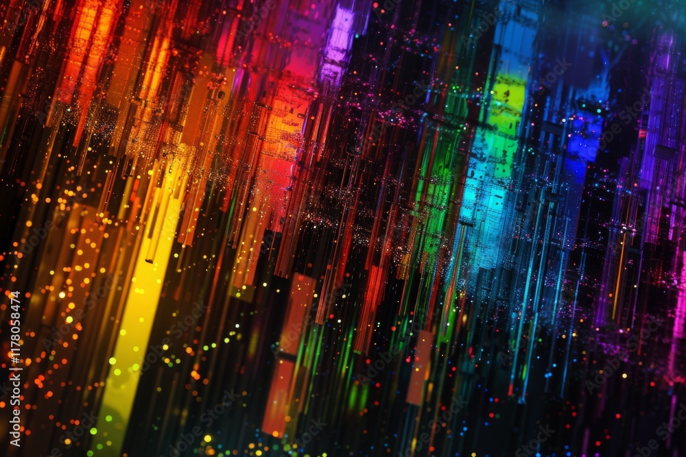 Poster a vibrant display of neon colors cascading against a deep black backdrop showcases an electrifying b