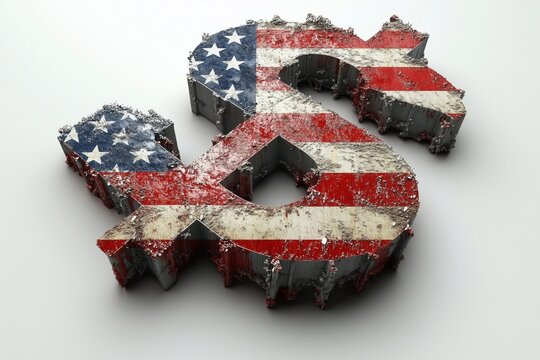 Zerfallenes US-Dollar-Symbol mit amerikanischer Flagge