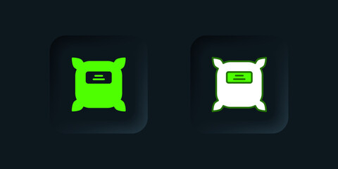 Green Pack full of seeds of a specific plant icon isolated on black background. Black square button. Vector