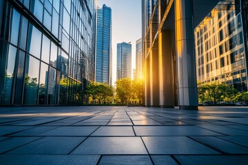 Fototapeta premium Modern downtown financial district featuring bank and office building symbolizing economy growth