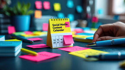 Colorful Desk Setup for Social Media Planning and Organization