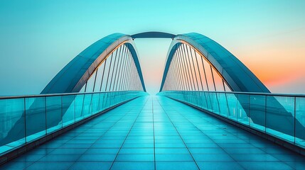 Fototapeta premium Modern pedestrian bridge at sunrise.