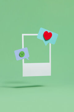 Creative Social Media Icons with Heart and Smile on Green Backgr