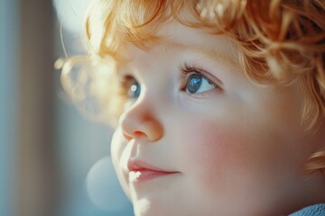 Naklejka premium A young child with bright red hair in a close-up shot