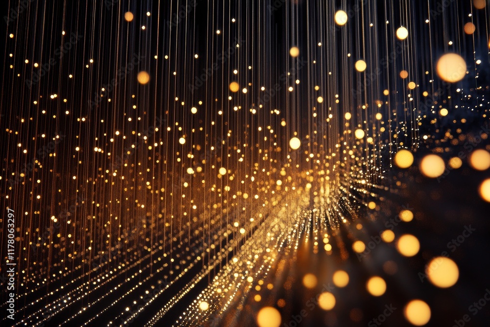 Poster elegant display of golden and bronze bokeh lights against a black background creating depth