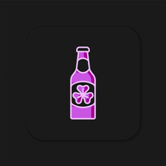 Filled outline Beer bottle with clover trefoil leaf icon isolated on black background. Happy Saint Patricks day. National Irish holiday. Flat filled outline style with shadow. Vector
