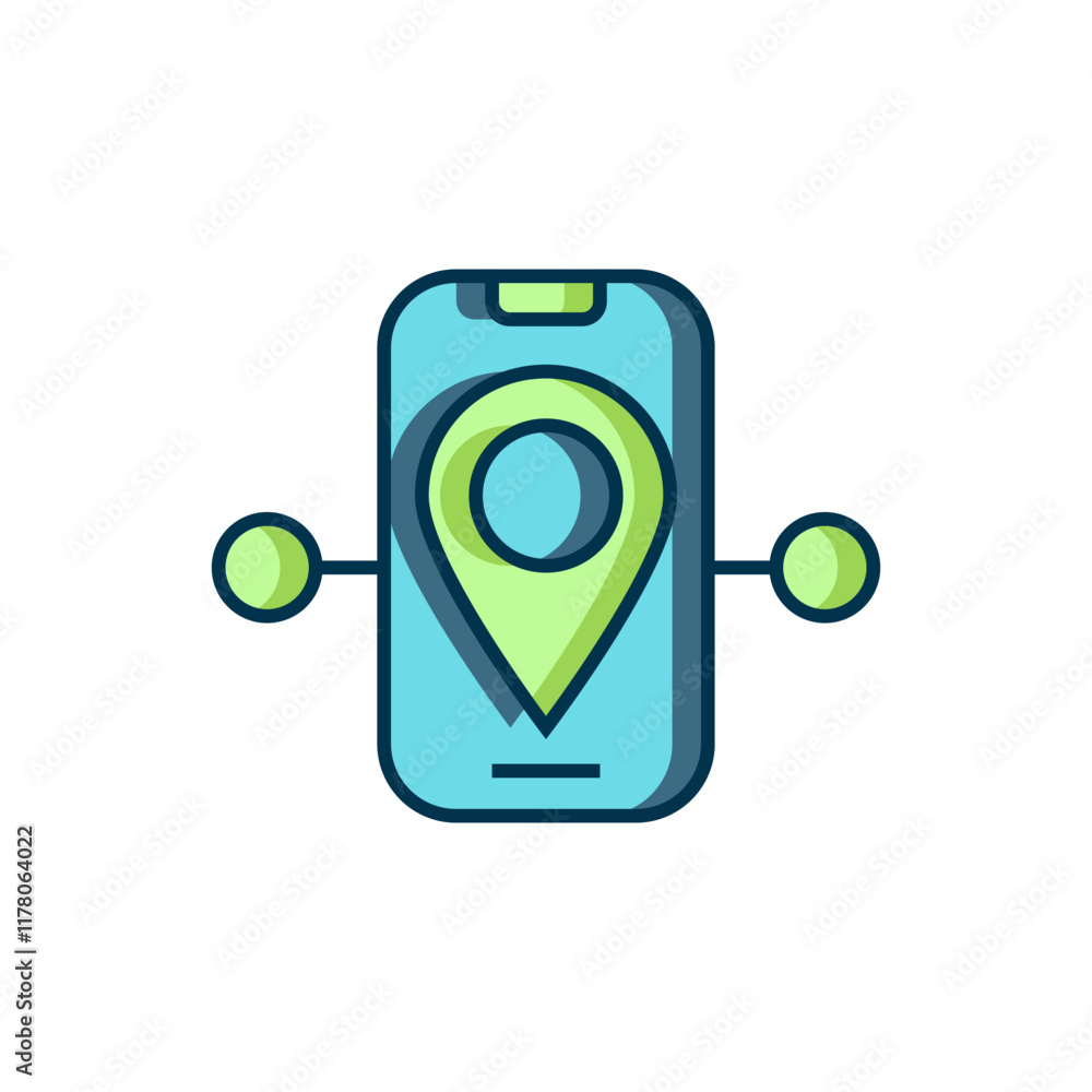 Poster filled outline route location icon isolated on white background. train line path of train road route