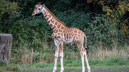 Obraz premium A giraffe stands next to a tree in an open field, ready for a relaxing day
