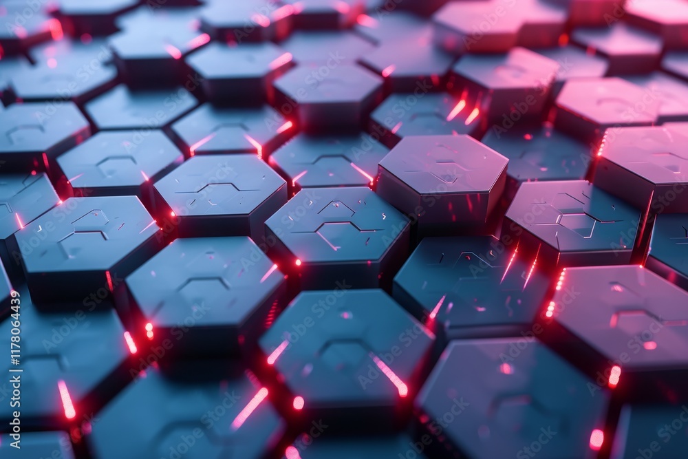 Poster abstract hexagon background showcasing a vibrant digital design with glowing accents and sharp lines