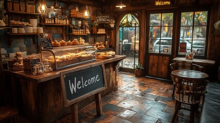 Rustic Bakery Shop Interior With Delicious Pastries