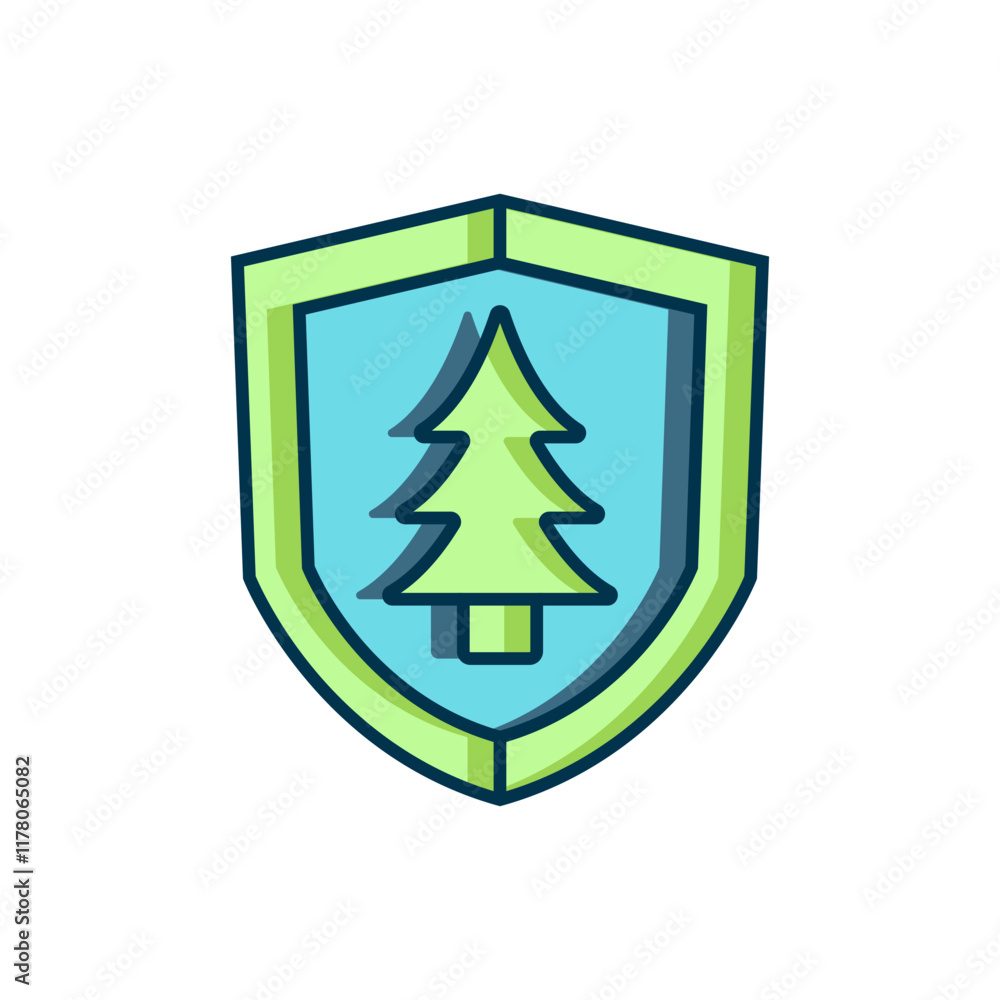 Poster filled outline shield with tree icon isolated on white background. eco-friendly security shield with