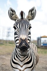 Fototapeta premium A zebra stands tall on a dirt field, surrounded by nothing but nature