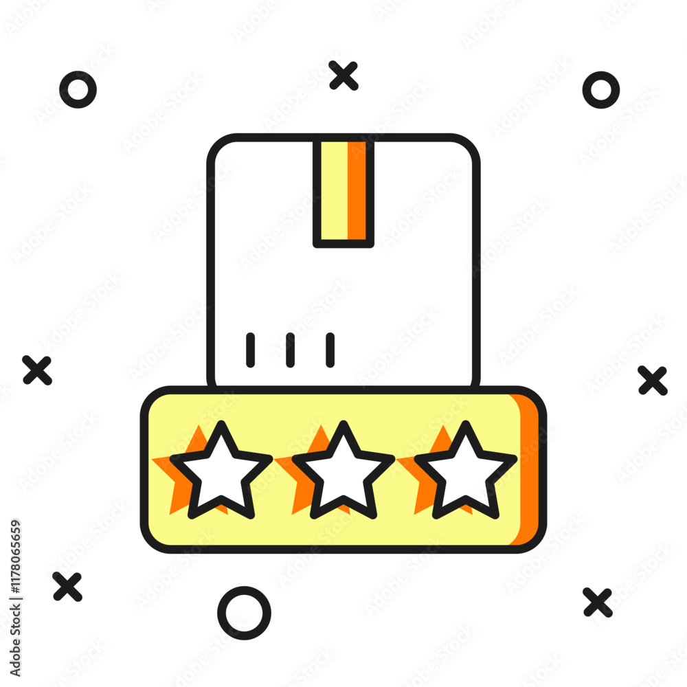 Poster filled outline consumer or customer product rating icon isolated on white background. flat filled ou