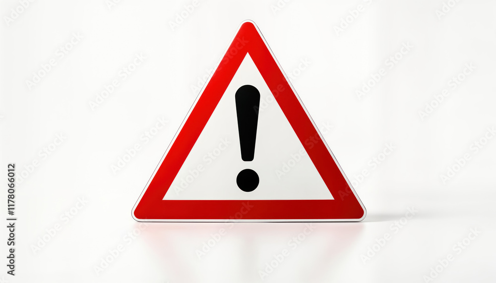 Poster warning sign. red triangle shape with white background. big black exclamation mark symbol in middle.