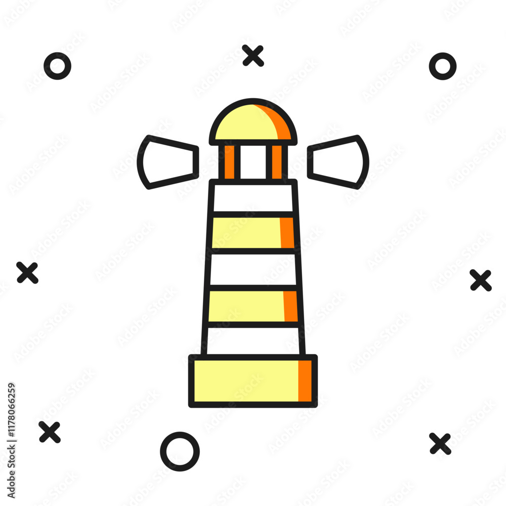 Poster filled outline lighthouse icon isolated on white background. flat filled outline style with shadow. 