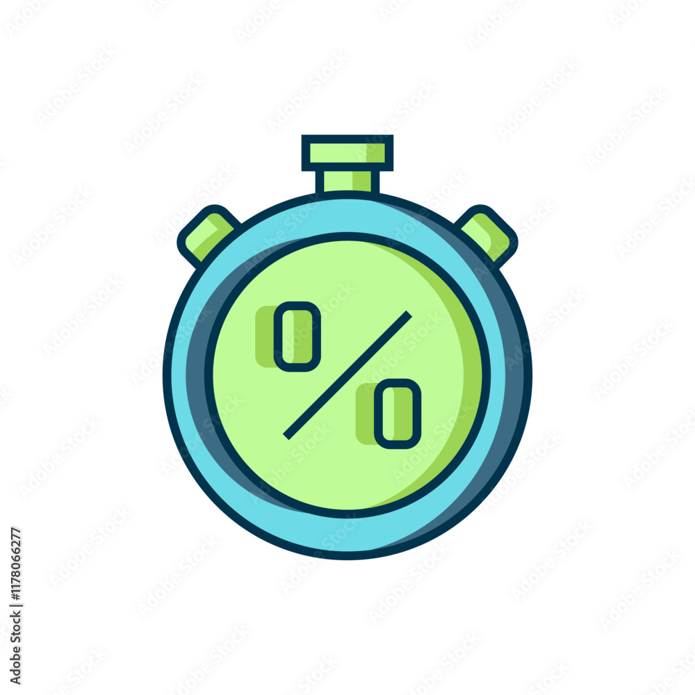 Aufkleber filled outline stopwatch with percent discount icon isolated on white background. time timer sign. f