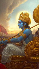Krishna as a Teacher Guiding Arjuna on the Battlefield During the Bhagavad Gita Teachings