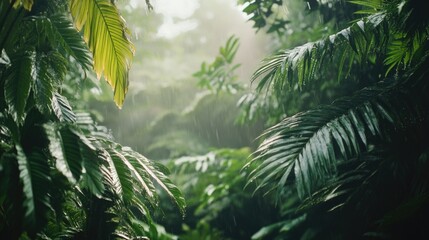 Obraz premium A dense forest with numerous green plants and foliage