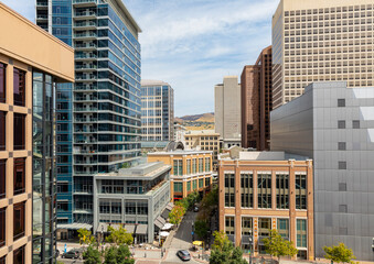 Salt Lake City Utah City downtown skyline street overhead