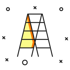 Filled outline Wooden staircase icon isolated on white background. Flat filled outline style with shadow. Vector