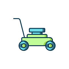 Filled outline Lawn mower icon isolated on white background. Lawn mower cutting grass. Flat filled outline style with shadow. Vector