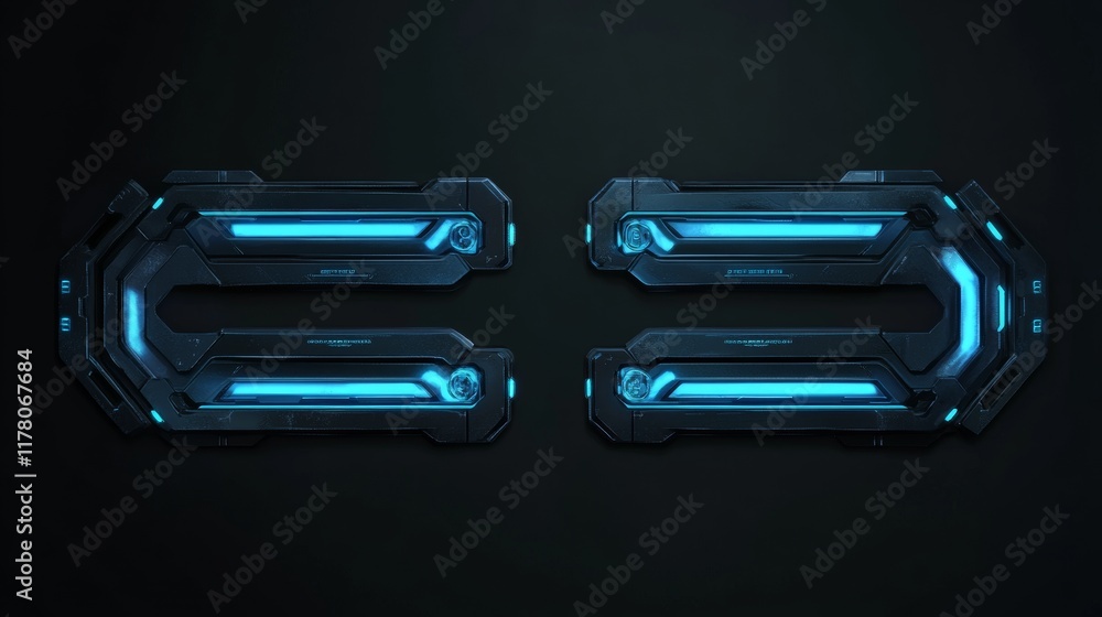 Poster game hud frames in sci fi style for shop and daily reward. vector futuristic design of game gui elem
