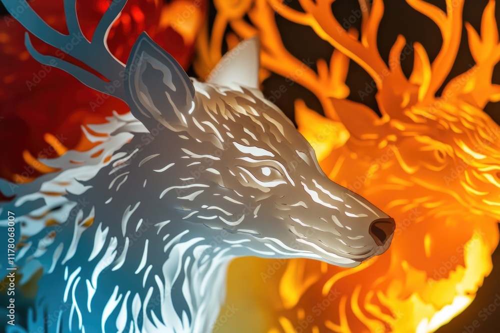 Poster close-up view of a paper sculpture of a deer, ideal for use in editorial or creative projects